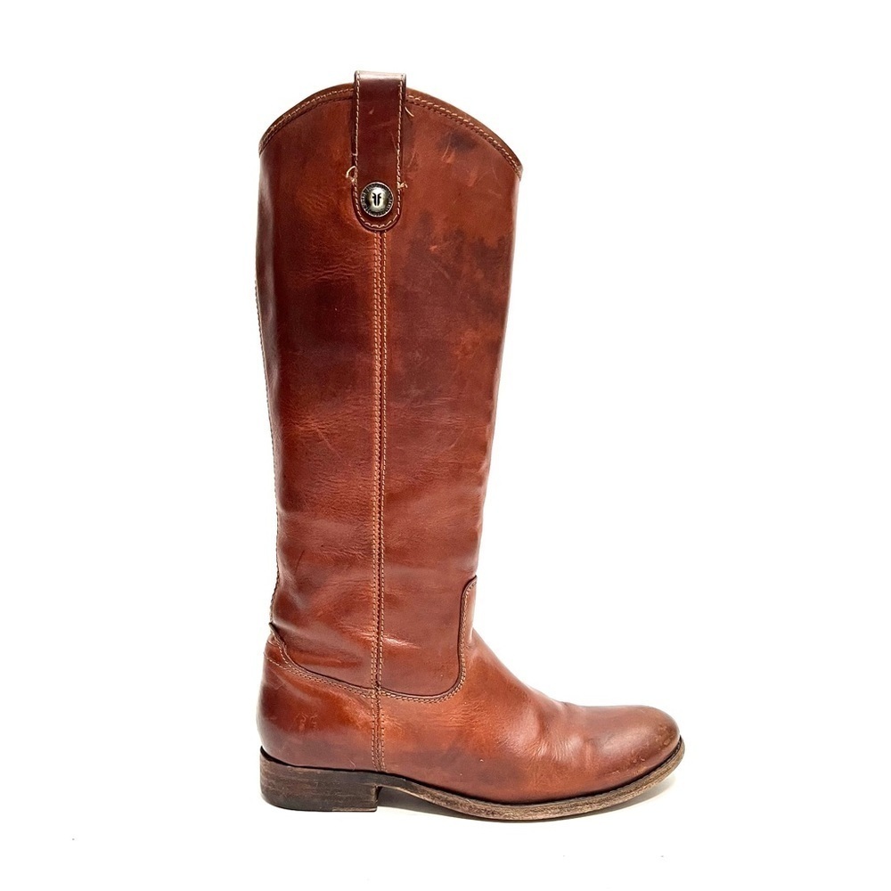 FRYE | Vintage 1990s cognac brown leather pull on knee high riding boots